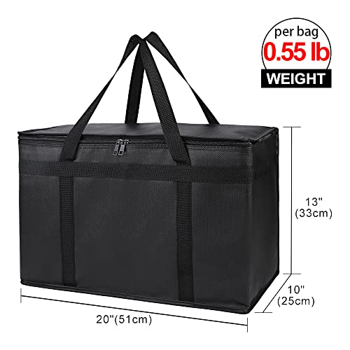 Bodaon 1-Pack Insulated Food Delivery Bag, XX-Large Reusable Grocery Shopping Bag, Frozen Food Cold, Cooler Bags with Zippered Top, Black | Reusable Shopping, Frozen Food Cold, Cooler Bags for Picnic, Commercial Catering Pizza Carrier, Thermal Hot, Collap