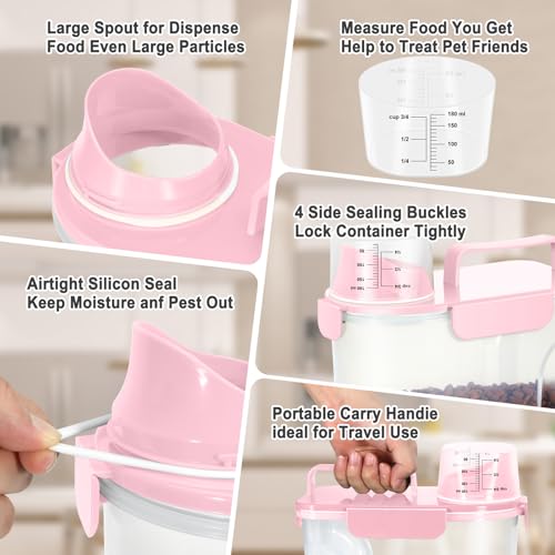 Dog Cat Food Storage Container with Cup (Pink, 5L) - color: Pink, size: 5L