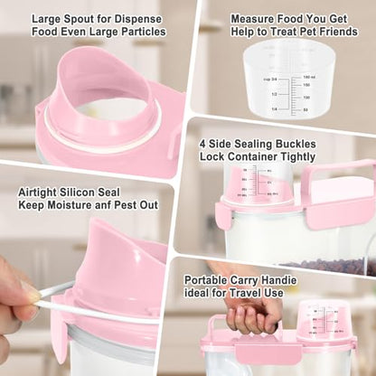 Dog Cat Food Storage Container with Cup (Pink, 5L) - color: Pink, size: 5L