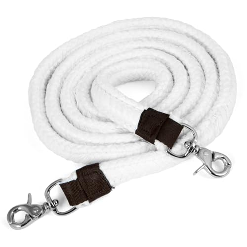 Jeffers Equine Flat Braid Cotton Roping Rein – 7 Feet, 1 in Wide Western Horse Rein with Leather Loops & Scissor Snap Ends – Durable Tack for Barrel Racing, Training, Ranch & Trail Riding