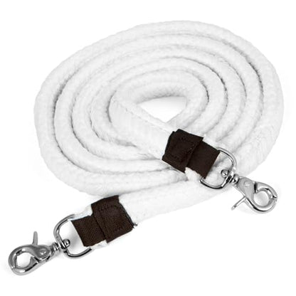 Jeffers Equine Flat Braid Cotton Roping Rein – 7 Feet, 1 in Wide Western Horse Rein with Leather Loops & Scissor Snap Ends – Durable Tack for Barrel Racing, Training, Ranch & Trail Riding