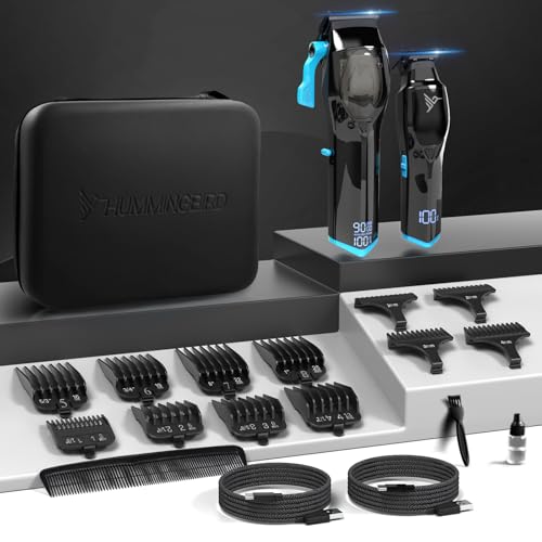 HUMMINGBIRD Pro Series Hair Clippers and Trimmer Set – 9,000 RPM Brushless Motor, DLC Blade, Zero-Gapped T-Blade Trimmer, Cordless USB-C Rechargeable, Super Torque, Carry Case, Professional Barber Kit