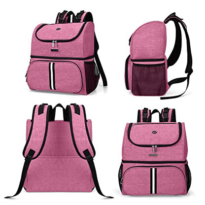 BAGLHER Pet Travel Bag, Double-Layer Pet Supplies Backpack (for All Pet Travel Supplies), Pet Travel Backpack with 2 Silicone Collapsible Bowls and 2 Food Baskets Pink - color: Light pink