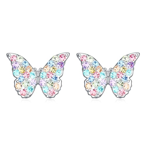 Cat Dinosaur Dragon Horse Stud Earrings for Women,Animal Wolf Sloth Fox LLama Butterfly Earrings Gifts Jewelry - color: Stud Butterfly Colorful