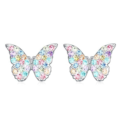 Cat Dinosaur Dragon Horse Stud Earrings for Women,Animal Wolf Sloth Fox LLama Butterfly Earrings Gifts Jewelry - color: Stud Butterfly Colorful