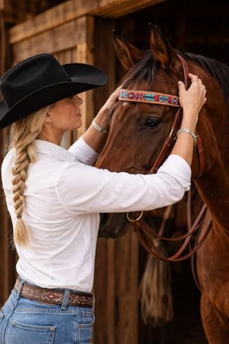 Horse Brown Leather Beaded Bitless Padded Sidepull Bridle w/ Reins 77RS17 - color: Tan/Beaded
