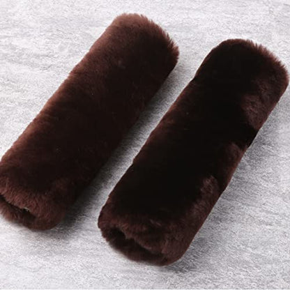 OGLAND 2 Pack Sheepskin Car Seat Belt Cover Pads | Wool Seatbelt Cushions - color: Mocha, size: Shearling Wool