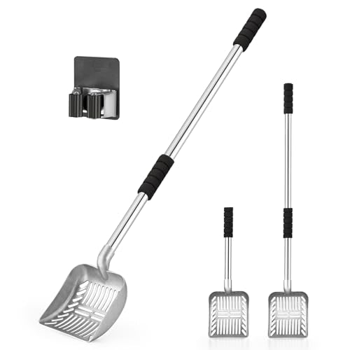 Yangbaga Metal Cat Litter Scoop: Detachable Long Handle Litter Scooper - color: silver shovel