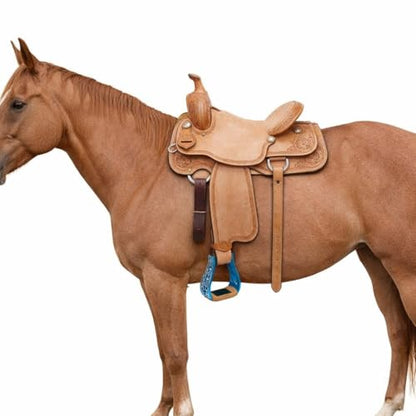 CHALLENGER Horse Western 5" Slanted Offset Angled Cactus Engraved Aluminum Show Stirrups 51243 - color: Turquoise Cactus