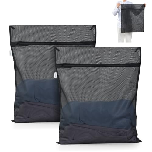 OTraki 2 Pack Durable Laundry Bags with Zipper 20 x 24 Inch, Black | Breathable Mesh Delicates Bag for Washing Machine Travel Large Wash Bags for Bra Sock Underwear Lingerie Blouse, Don't Drying - size: 20 x 24 inch