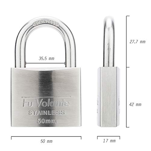 Stainless Steel Pin Tumbler Padlock, 304 Marine Series, Weatherproof Padlock for Outdoor use, 2 inch Wide Body, Keyed Different - Stainless Steel Body & Shackle - color: FUPS150