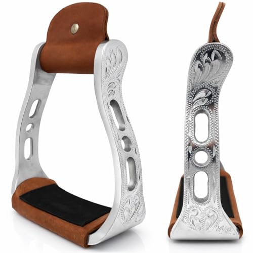 Challenger Tack Western Horse Saddle Stirrups, Aluminum, Silver Tan