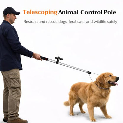 Animal Catch Pole Control Tool – 60"-92" Adjustable Noose Pole Animal Control Kit for Dogs, Feral Cats & Medium Wildlife Handling with Safety Accessories