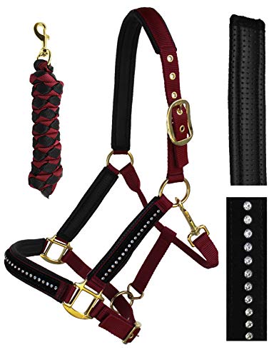 Nylon Horse Neoprene Padded Burgundy Nylon Halter Lead Hardware Stones 606172BG - color: Burgundy