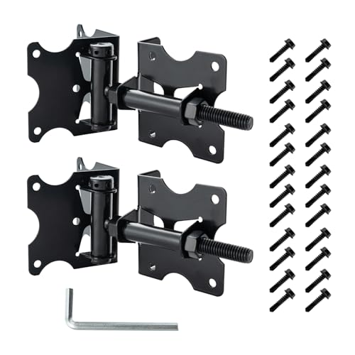 Self Closing Gate Hinges, 90 Degree Adjustable Hinges, Black, 2 Pack