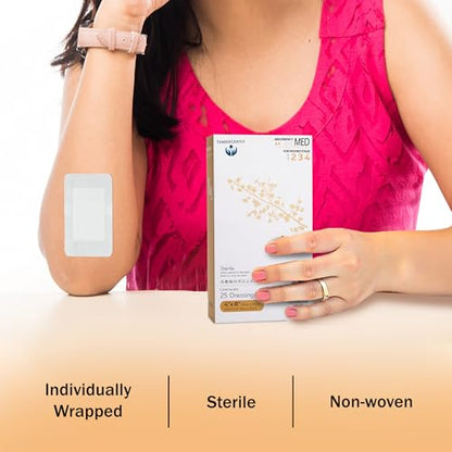 Bordered Gauze Island Dressing 4x8-25 Adhesive Gauze Pads for Wound Protection - Good for Hospitals, Medical Facilities, First Aid Kits, and More - style: 4x8