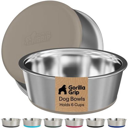 GORILLA GRIP Dog Bowls, Food Grade Stainless Steel, Set of 2, 6 Cup, Beige | 304 Stainless Steel Pet Feeding Bowls Hold 48 fl oz Each, Dishwasher Safe, Rust Resistant, BPA Free Rubber Base - color: Beige, size: 6 Cup (48 Oz)