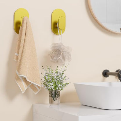 Aikzik Adhesive Towel Hooks - 4 Pack 26LB Heavy Duty Wall Sticky Waterproof Hooks for Hanging Coat, Towel, Robe, Wall Mount for Bathroom or Kitchen (Gold, Stainless Steel) - color: Gold-4