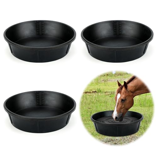 3Pcs Heavy Duty Rubber Feed Pan, 12Q/3Gal Horse Feed Bucket - color: Black-3 Pcs, size: 3Gal(12Q)