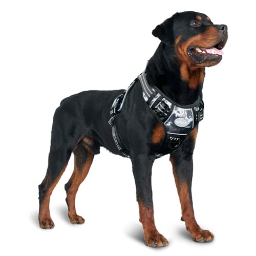 AUROTH Tactical Dog Harness for Small Medium Large Dogs - No Pull, Adjustable, Reflective, K9 Working Training, Easy Control, Military Service Dog Harness (M, Black Ink) | Heavy Duty with Handle, Breathable Padded, Reflective, Military K9, Easy Control fo