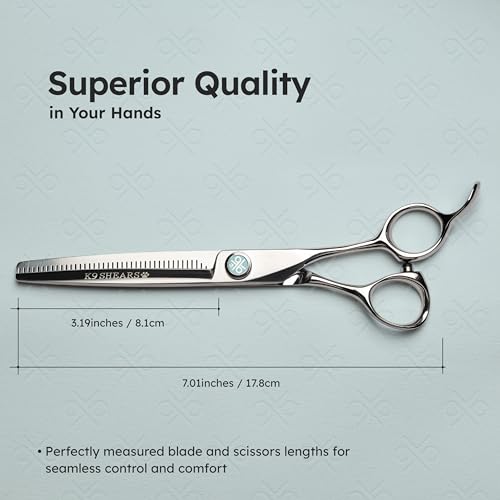 7” Dog Grooming Scissors – VG10 Japanese Steel Professional Pet Thinning Shears for Cats & Dogs | Clean Cut & Precise Trimming | Lightweight, Ergonomic, Handcrafted | Thinning Rate 50% | K9 Shears - size: 7" - 50% Fast Hair Release