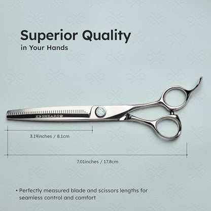 7” Dog Grooming Scissors – VG10 Japanese Steel Professional Pet Thinning Shears for Cats & Dogs | Clean Cut & Precise Trimming | Lightweight, Ergonomic, Handcrafted | Thinning Rate 50% | K9 Shears - size: 7" - 50% Fast Hair Release