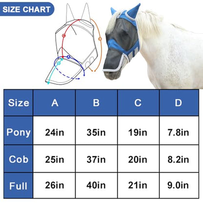 Horse Fly Mask with Ears & Long Nose, Fine Mesh Royal Blue Full - color: Royal Blue, size: Full