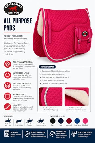 Horse Saddle Pad 23"x18" English Quilted Fur Padded All-Purpose Pink 7260PK