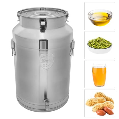 Milk Can with Spigot, 304 Stainless Steel Milk Dispenser Container Pail, 20Gal Stainless Steel Water Jug 76L Hanging Lid Bucket Drink Beverage Dispenser for Oil Tea Wine - size: 76L/20.08Gal