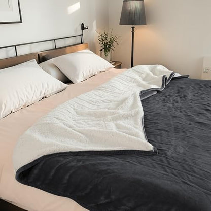 Electric Heated Blanket 90"x100" King Size - Iron Gray | Dual-Sided Microplush Sherpa for Bedroom Couch Use, 4 Heat Settings & 10 Hours Auto Off, Dual Controller, Machine Washable - color: 01-iron Gray, size: King(90"x100")