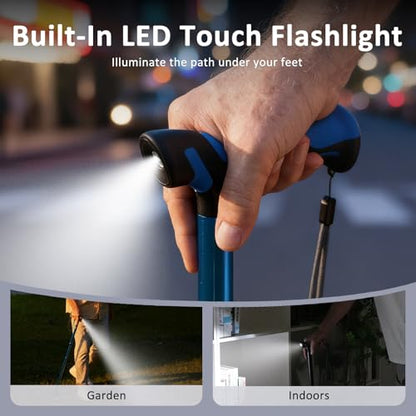 HEALTHBAZAAR Walking Cane with LED Light, Folding Canes for Men & Women with Shock Absorption - Adjustable, Lightweight Collapsible Walking Sticks with Comfort Grip Handle, Heavy Duty All Terrain Tip