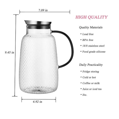Purefold Pitcher with Lid, Glass Jug with Stainless Steel Lid for Hot and Cold Water, Fruit Tea, Coffee Maker, Ice Tea, Juice, Pineapple Series (Clear, 80 oz) | Fruit tea, coffee, iced tea, juice jug. Leakproof, dishwasher safe. BPA free Pineapple Series