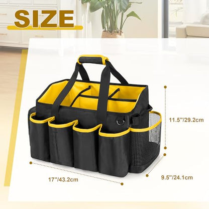 PGmoon Extra-Large Cleaning Caddy Organizer Bag with Handle | Cleaning Supply Tote Bag Built-in Support Boards for Car, Home, Housekeeping Work, Kitchen Cleaning Supplies