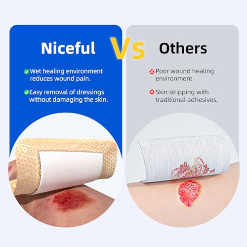 Niceful Ultra Soft Silicone Foam Dressing 4"x12", 3 PCS, for Knee Surgery | Extra Long Ultra-Soft Silicone, Knee/Shoulder/Elbow Joints, 15X Absorbency, Post Knee Replacement, Waterproof Flexible - size: Ultra Soft 4"x12"(3PCS)