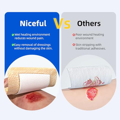 Niceful Ultra Soft Silicone Foam Dressing 4"x12", 3 PCS, for Knee Surgery | Extra Long Ultra-Soft Silicone, Knee/Shoulder/Elbow Joints, 15X Absorbency, Post Knee Replacement, Waterproof Flexible - size: Ultra Soft 4"x12"(3PCS)