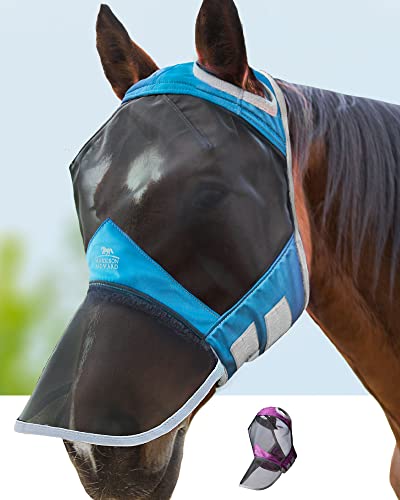 Harrison Howard CareMaster Pro Luminous Horse Fly Mask Large Eye Space Full Face Standard with Nose No Ears Voodoo Blue M Cob - color: Voodoo Blue, size: Cob (Medium)