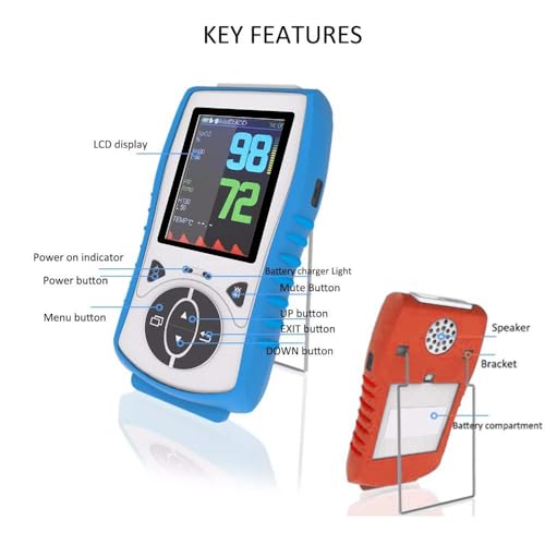Vet Pulse Oximeter Handheld Oximeter with 2.8" LCD, Pet Vital Signs Monitor for SpO2 / Heart Rate/TEMP, Rechargeable Battery - Veterinary Use for Dogs, Cats, Horses (Free Silicon Case)