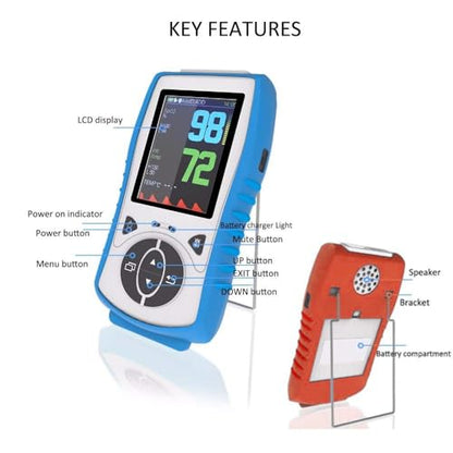 Vet Pulse Oximeter Handheld Oximeter with 2.8" LCD, Pet Vital Signs Monitor for SpO2 / Heart Rate/TEMP, Rechargeable Battery - Veterinary Use for Dogs, Cats, Horses (Free Silicon Case)