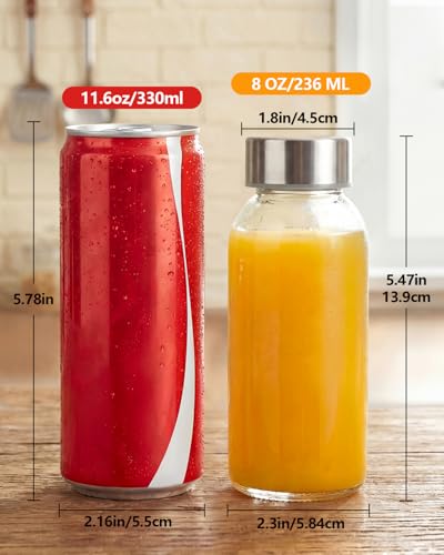 Zukro 8 oz Small Glass Juice Bottles with Stainless Steel Lids Leak Proof - color: silver lid - 12 pack