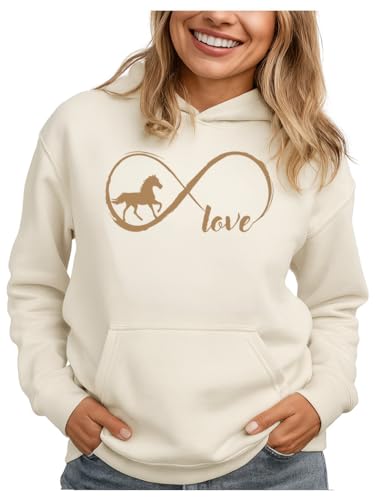 Tstars Infinity Love Horse Hoodie Women Teen Girls Equestrian Riding - color: Infinity / Cream, size: Medium