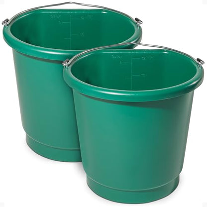 Farm Innovators 3 Gallon Flat Back Plastic Heated Bucket with Metal Handle, Built in Thermostat, and Hidden Cord Compartment, Green, 70 Watt (2 Pack) - size: 2 Pack