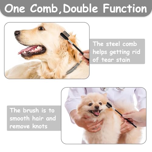 7 Pack Pets Grooming Brush Comb Kit,Double-Side Deshedding Dematting Dog Brush,Undercoat Rake for Dogs & Cats,with Metal Comb,Flea Comb,Open Knot Comb,Fine-Teeth Comb,Tear Stain Remover Comb - style: Pet Combs with Deshedding Brush