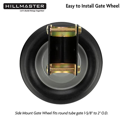 HILLMASTER Heavy Duty 8 Inch Gate Wheel Gate Caster Kit with 1-5/8" Thru 2" Gate Frames, Durable Gate Helper Wheel Gate Support Wheel for Chain Link Fence Swing Gate, Black