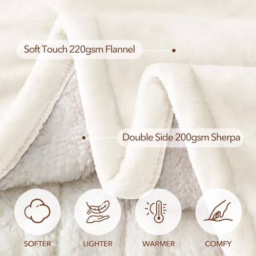 Electric Heated Blanket Queen 84"x90", 8 Heat leavls and 1-8H Auto Off | Fast Heating, Over-Heat Protection&ETL Certification, Soft Flannel Sherpa, Machine Washable, Suitable for Bed and Sofa - color: White, size: Queen-84" x 90"