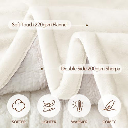Electric Heated Blanket Queen 84"x90", 8 Heat leavls and 1-8H Auto Off | Fast Heating, Over-Heat Protection&ETL Certification, Soft Flannel Sherpa, Machine Washable, Suitable for Bed and Sofa - color: White, size: Queen-84" x 90"