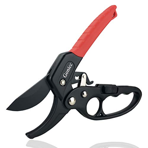 gonicc 8" Professional Ratchet Anvil Pruning Shears (GPPS-1011) - color: Black Ratchet Anvil Pruning Shears