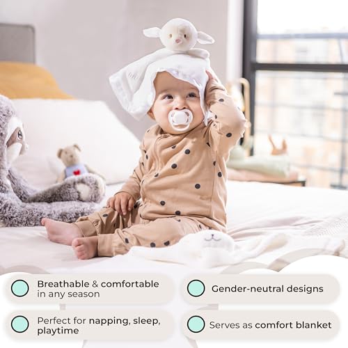 Lamb Lovey, Baptism Gifts for Girl & Boys - Loveys for Babies, Soft Embroidered Baby Blanket with Cross, Baptism Blanket for Newborns & Toddlers, Oeko-TEX Certified,14 inch