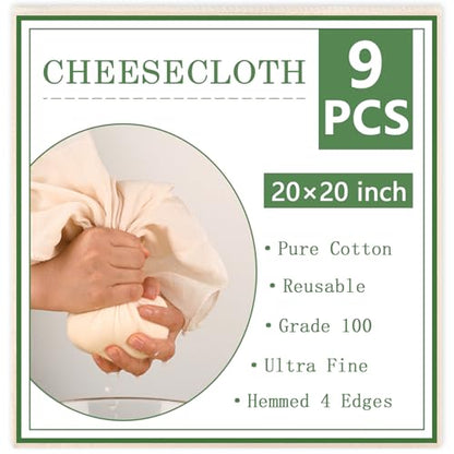 WMKGG 9 PCS Cheese Cloths, 20x20 Inch Cheesecloth Fine Mesh Cheesecloth - size: 9pcs 20"x20"Cheese Cloth