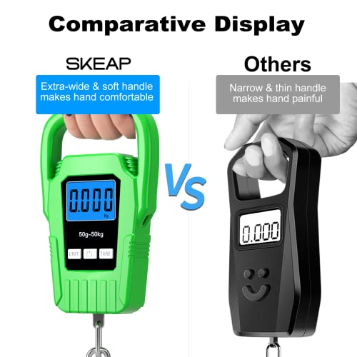 SKEAP Digital Fish Scale Hanging Scale Fishing Scale,110lb/50kg Luggage Scale,Upgrade Large Handle & Backlit LCD Display, Electronic Balance Digital Fishing Postal Scale,Green,Fishing Gifts for Men - color: Green
