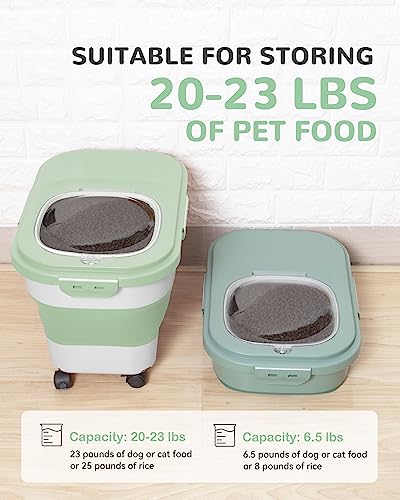 20-23Lbs Dog Food Storage Container Airtight,Collapsible Dog Food Container - color: Green&White